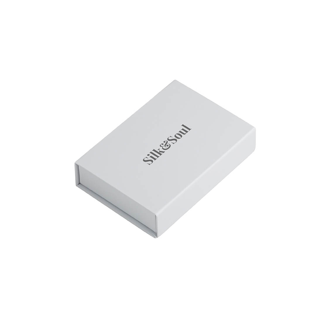 Silk&Soul silver logo white cardboard gift box for silk accessories