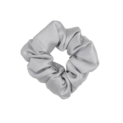 silver wide silk scrunchie 3.5 cm voluminous hair tie