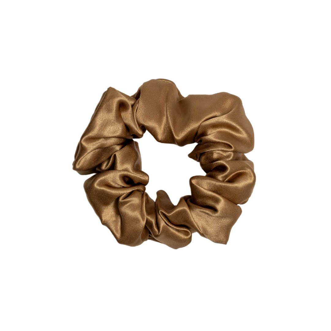 extra glossy antique gold wide silk scrunchie 3.5 cm voluminous hair tie