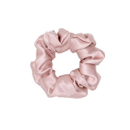 extra glossy pink wide silk scrunchie 3.5 cm voluminous hair tie